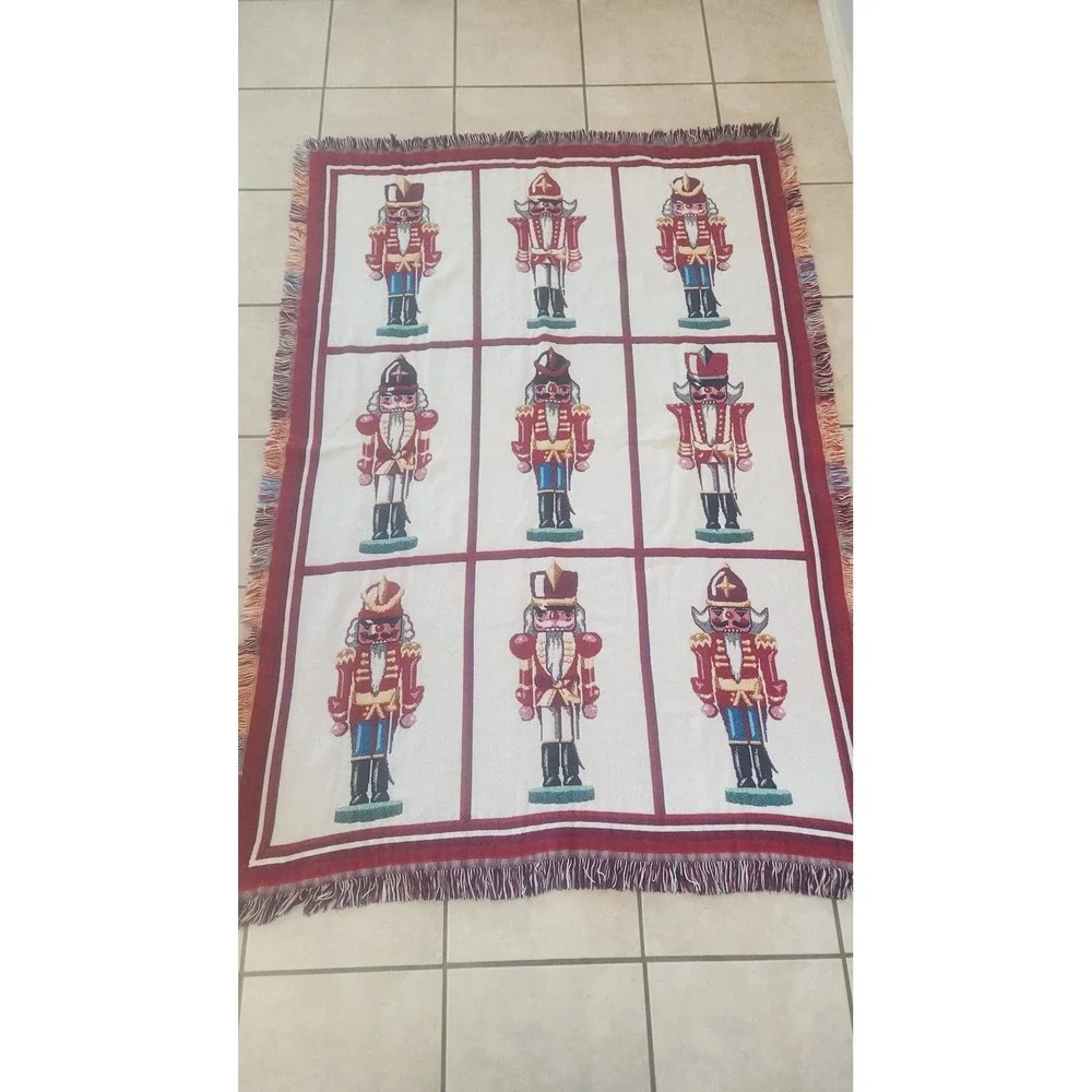 Vintage Goodwin Weavers Nutcracker Woven Cotton Throw Blanket Christmas 69x48
